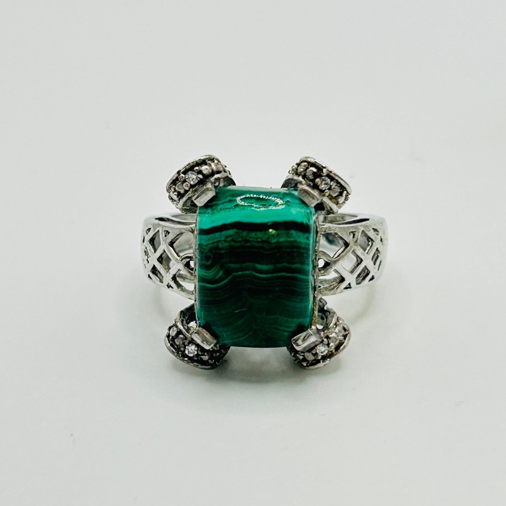 Malachite Ring; Size 6.5; Stainless Steel